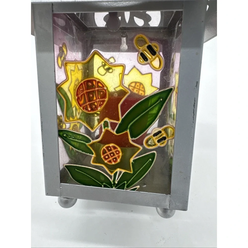 Glass and Metal Candle Holder Butterflies Honeybee's Flowers